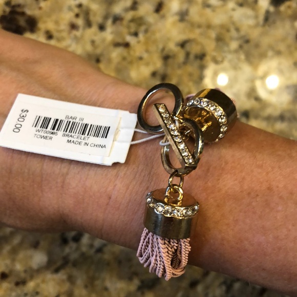 👗 BAR III toggle 23 pink chain bracelet gold - Picture 1 of 13